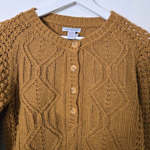 Carbon2Cobalt Women's Size XS Spiced Cable Knit Henley Sweater Dijon Brown - Picture 6 of 10